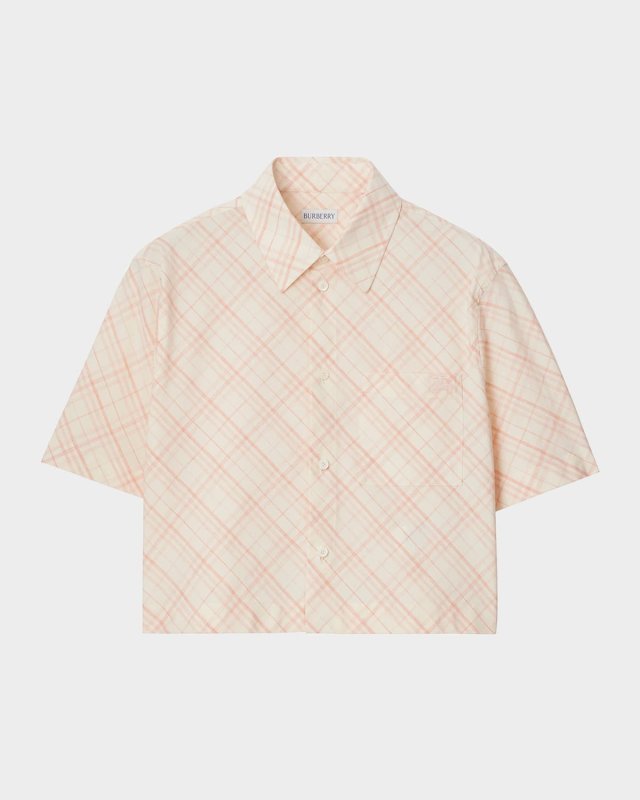 Check Short-Sleeve Crop Button-Down Shirt